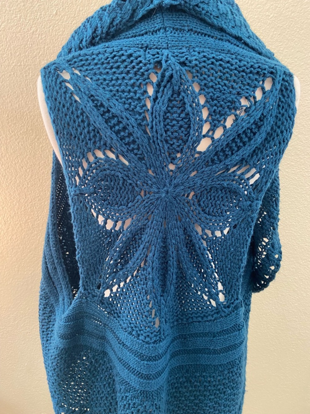 GNW sleeveless cardigan turquoise blue, Open-Front Crochet Knit Vest size:L - Picture 6 of 11